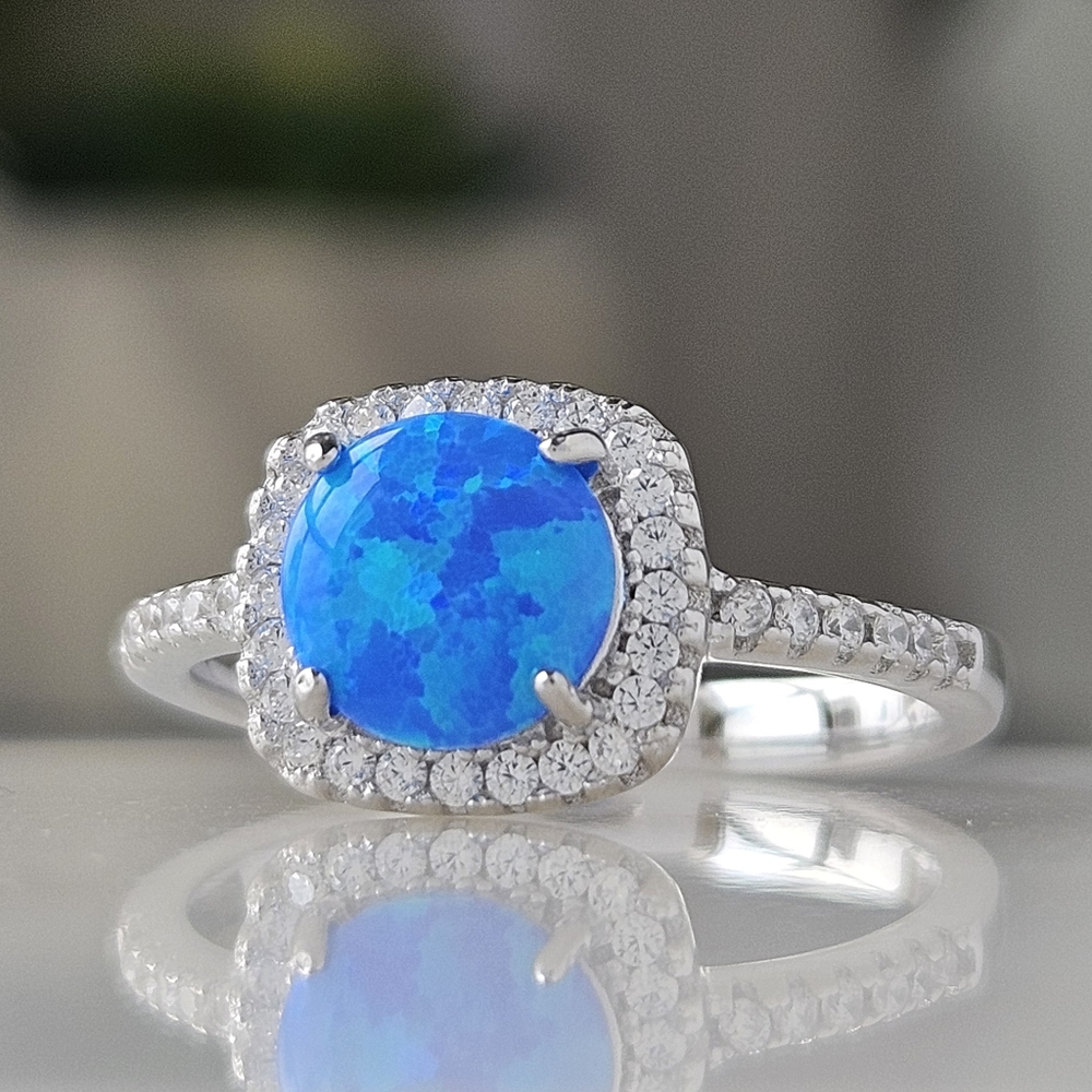 Blue Opal ring, size 7, 925 Sterling Silver Charmed Aroma